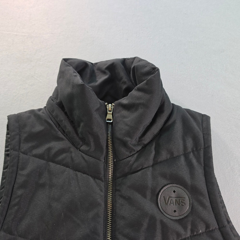 Vans Womens Puffer Vest Black Chevron Quilted Full Zip Sleeveless Jacket Small - Picture 2 of 7